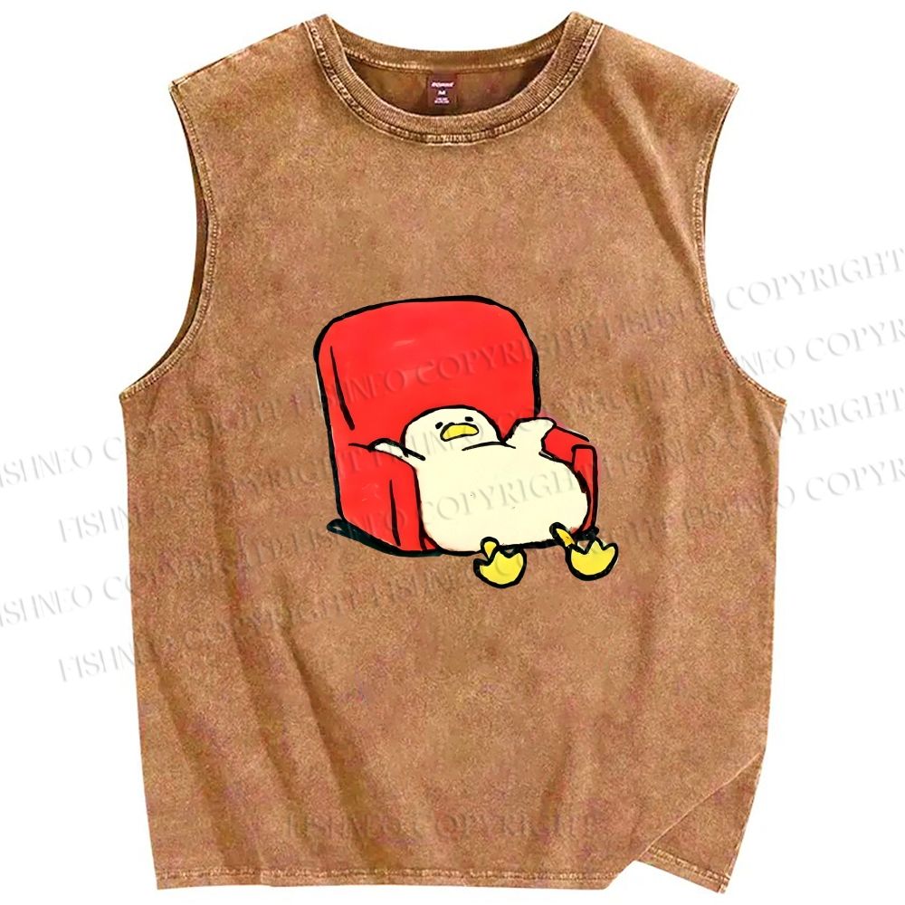 Unisex Chubby Duck Slide off the Sofa Printed Washed Tank Top