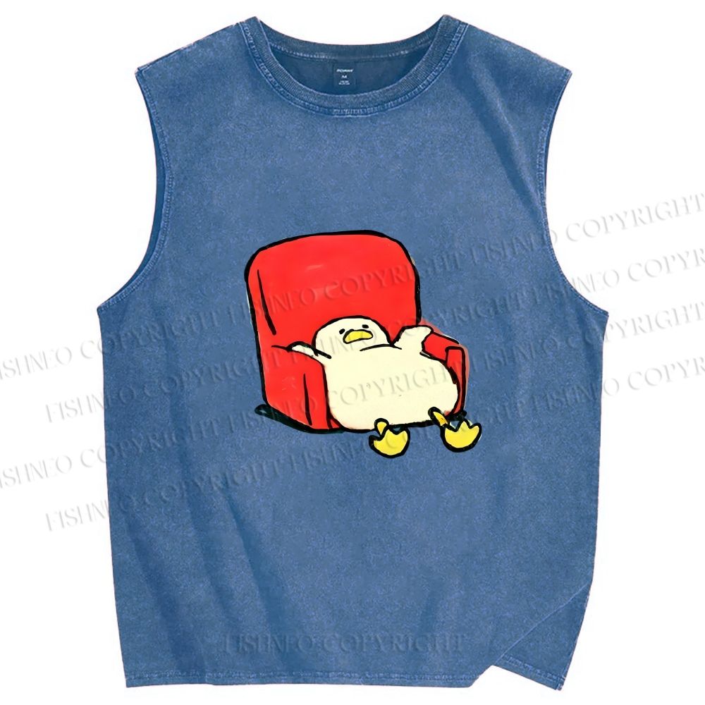Unisex Chubby Duck Slide off the Sofa Printed Washed Tank Top