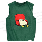 Unisex Chubby Duck Slide off the Sofa Printed Washed Tank Top