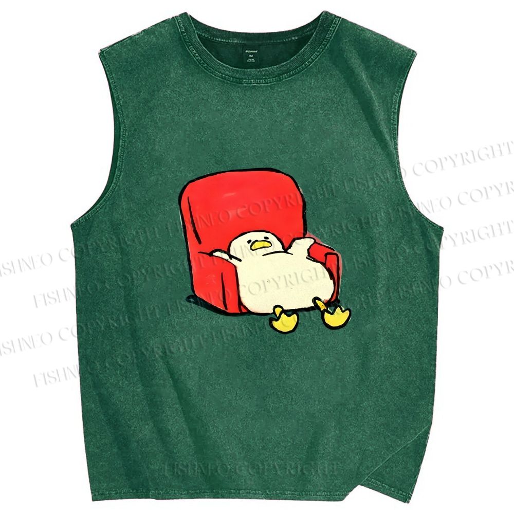 Unisex Chubby Duck Slide off the Sofa Printed Washed Tank Top