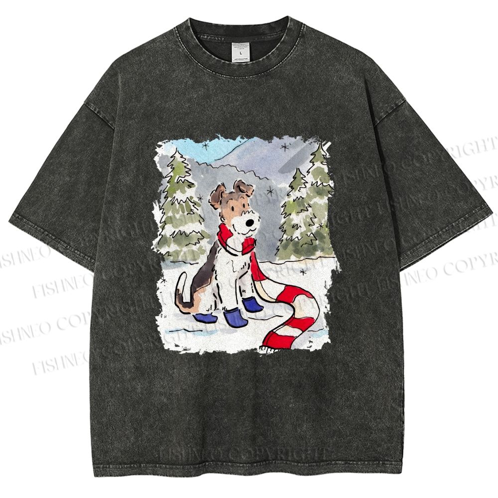 Unisex Wire-haired Fox Terrier in Snow Printed Washed Tee