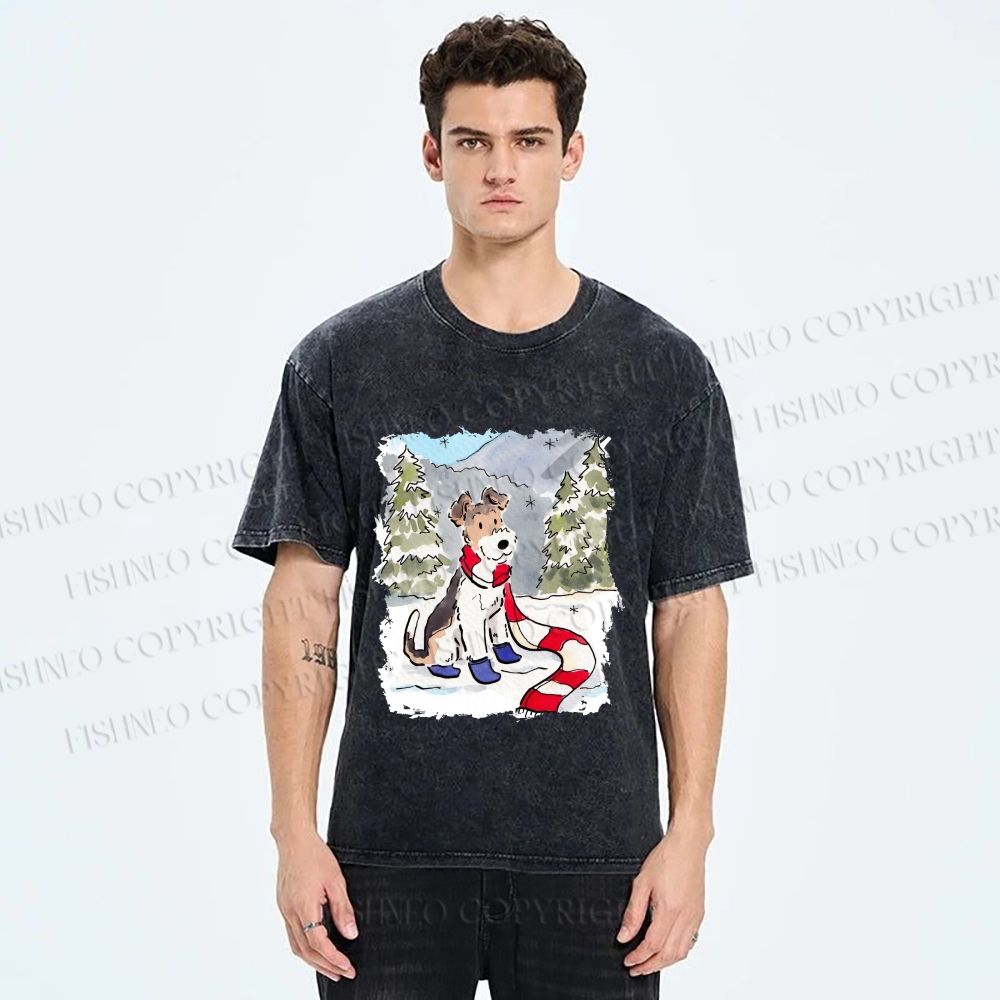 Unisex Wire-haired Fox Terrier in Snow Printed Washed Tee