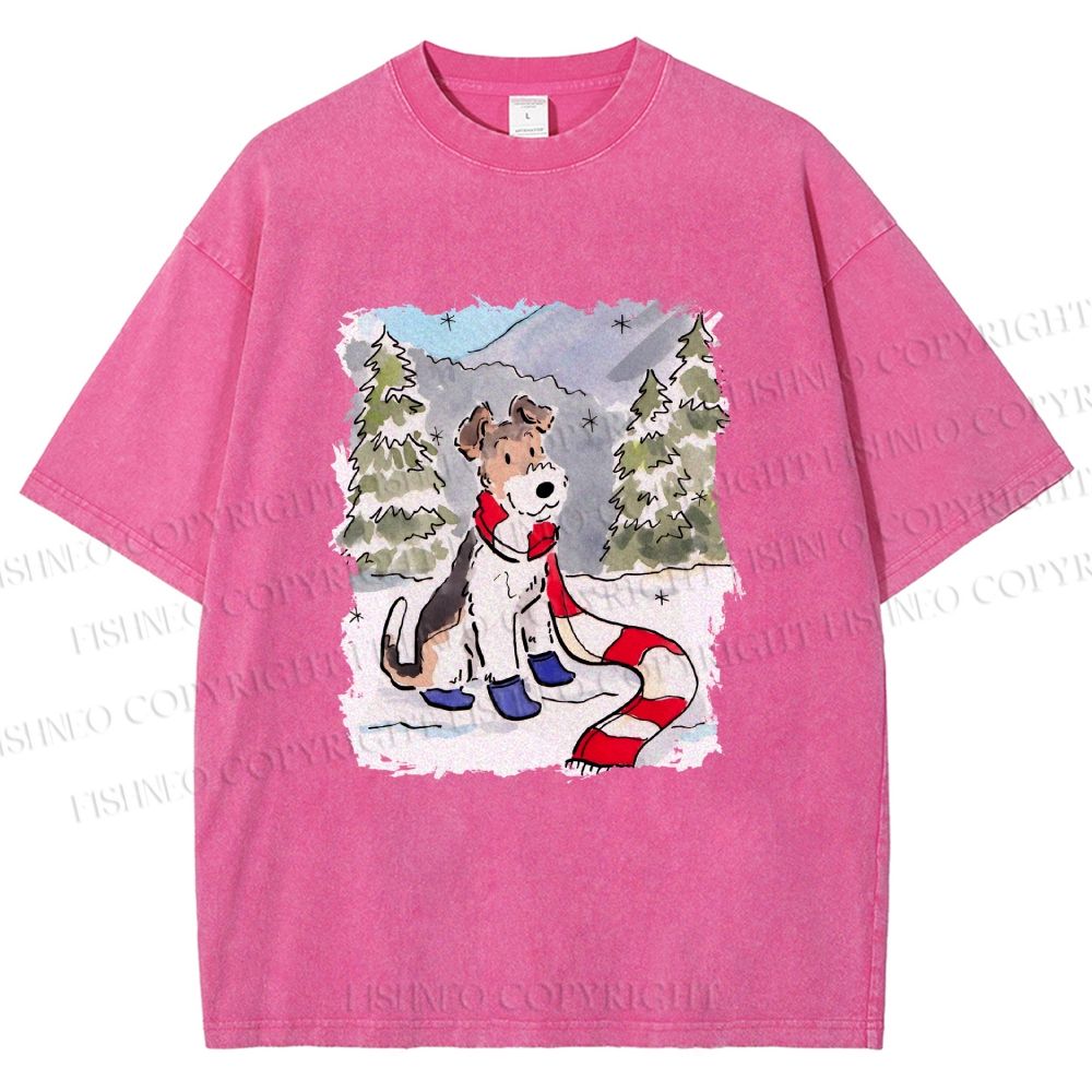 Unisex Wire-haired Fox Terrier in Snow Printed Washed Tee