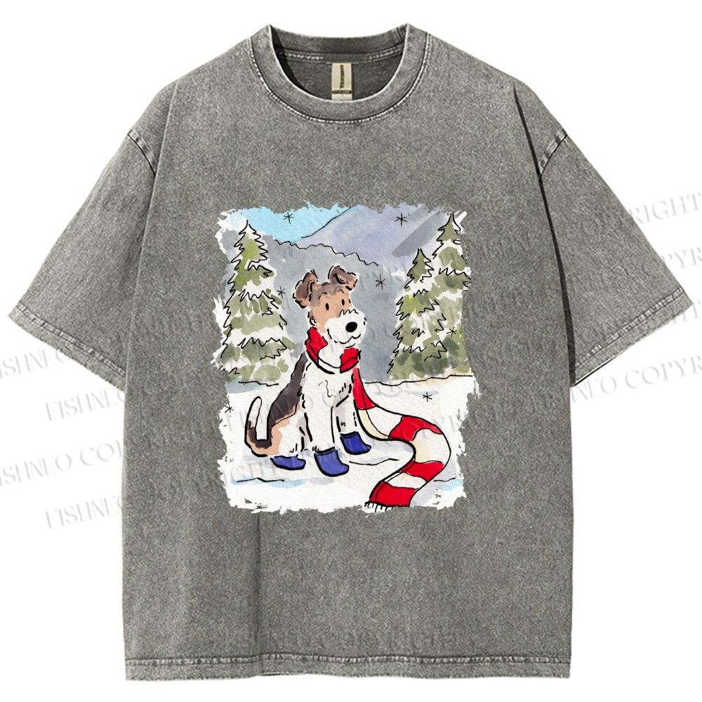 Unisex Wire-haired Fox Terrier in Snow Printed Washed Tee