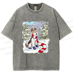 Unisex Wire-haired Fox Terrier in Snow Printed Washed Tee