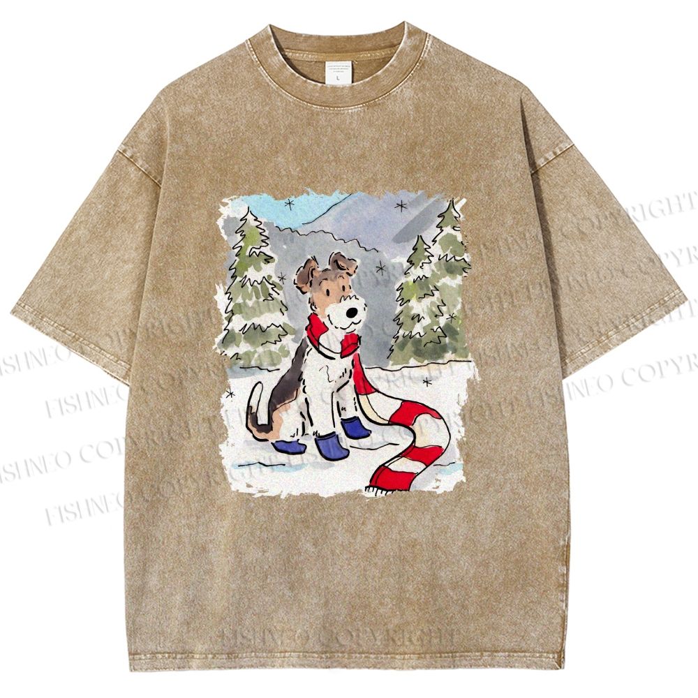 Unisex Wire-haired Fox Terrier in Snow Printed Washed Tee