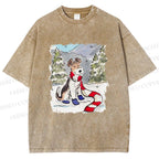 Unisex Wire-haired Fox Terrier in Snow Printed Washed Tee