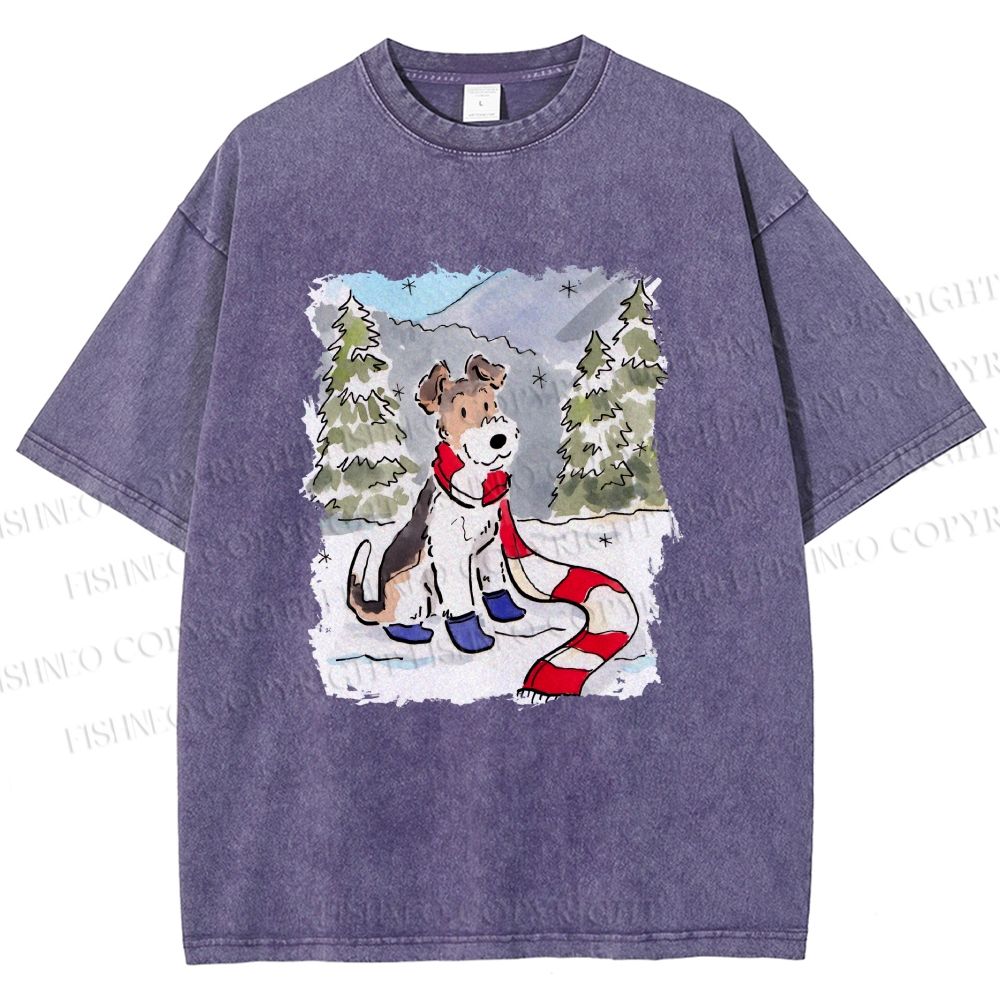 Unisex Wire-haired Fox Terrier in Snow Printed Washed Tee