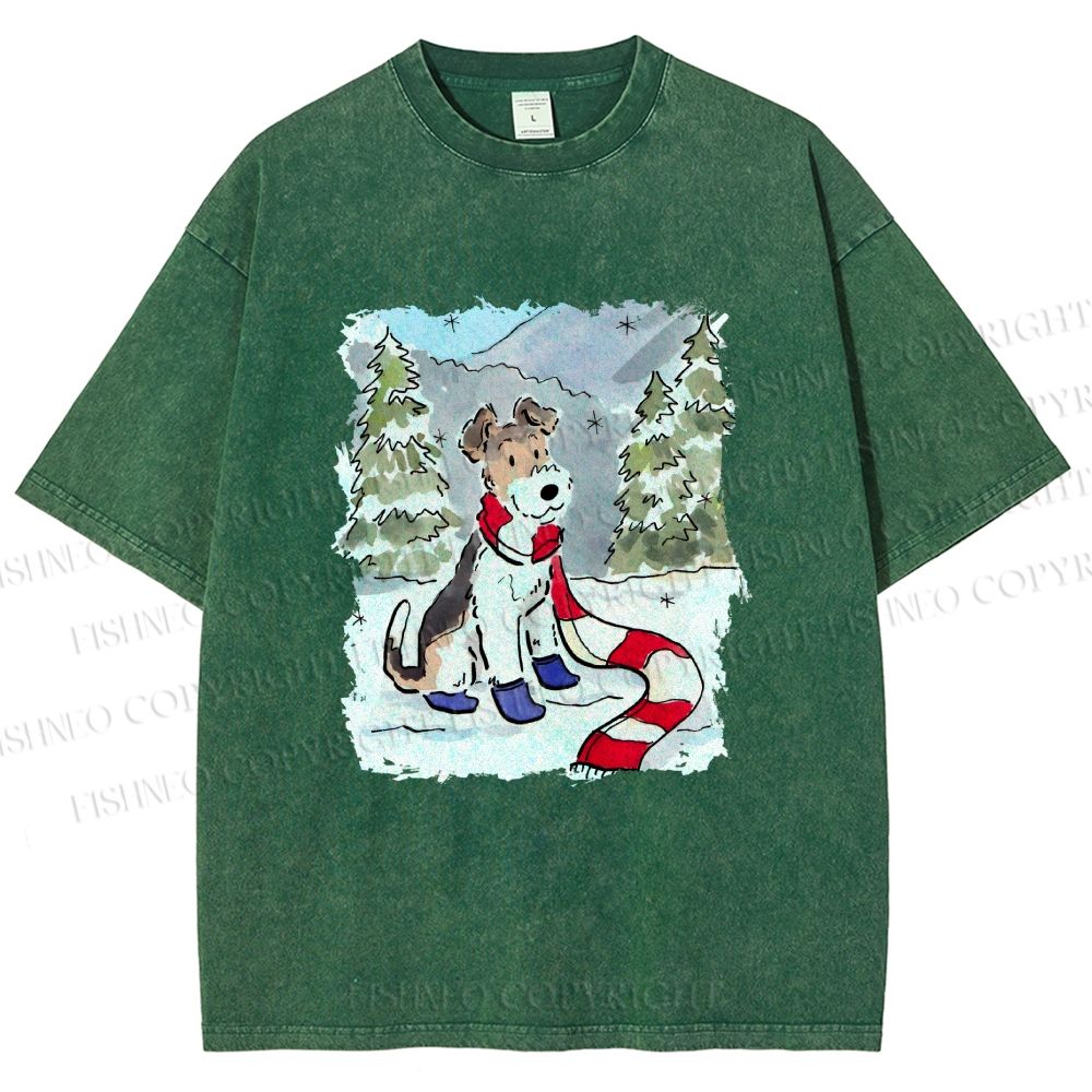 Unisex Wire-haired Fox Terrier in Snow Printed Washed Tee