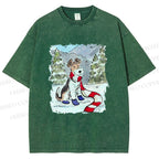 Unisex Wire-haired Fox Terrier in Snow Printed Washed Tee