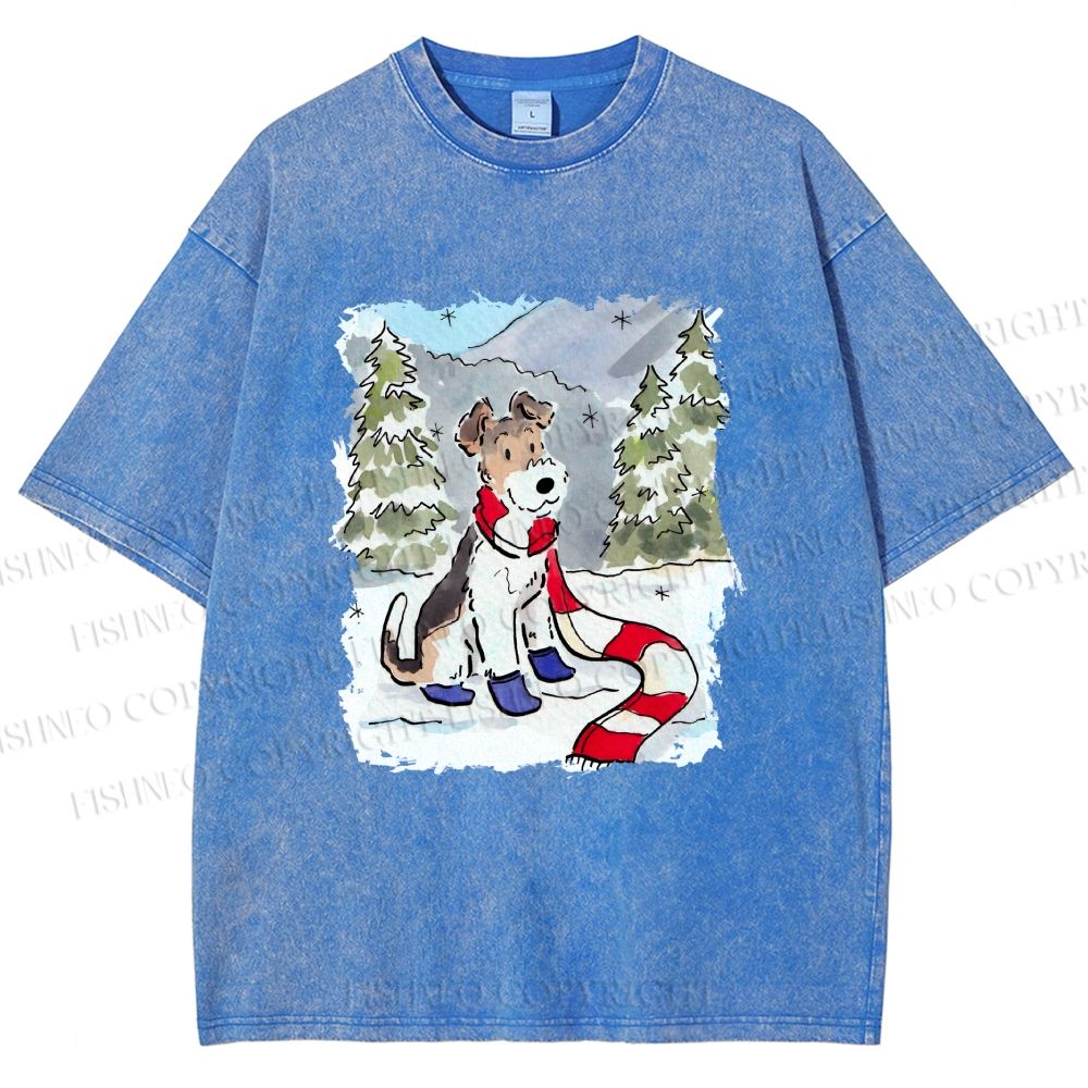 Unisex Wire-haired Fox Terrier in Snow Printed Washed Tee