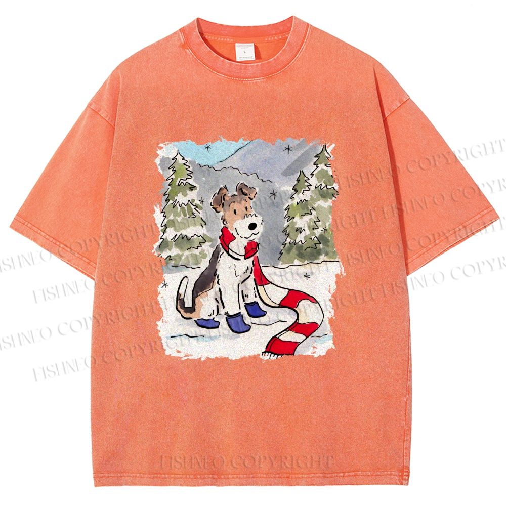 Unisex Wire-haired Fox Terrier in Snow Printed Washed Tee