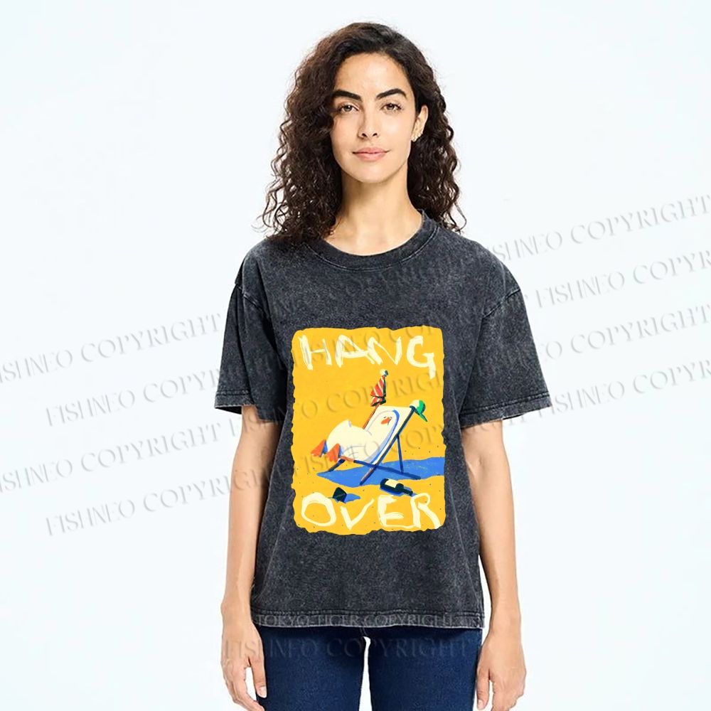 Unisex Chubby Duck Hang Over Printed Washed Tee
