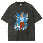 Unisex Tintin Running Out With Snowy Printed Washed Tee