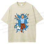 Unisex Tintin Running Out With Snowy Printed Washed Tee