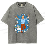 Unisex Tintin Running Out With Snowy Printed Washed Tee