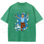 Unisex Tintin Running Out With Snowy Printed Washed Tee