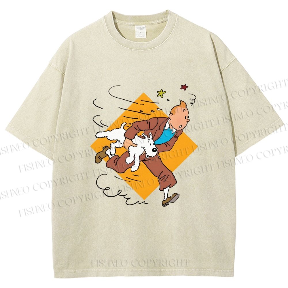 Unisex The Adventures of Tintin Printed Washed Tee