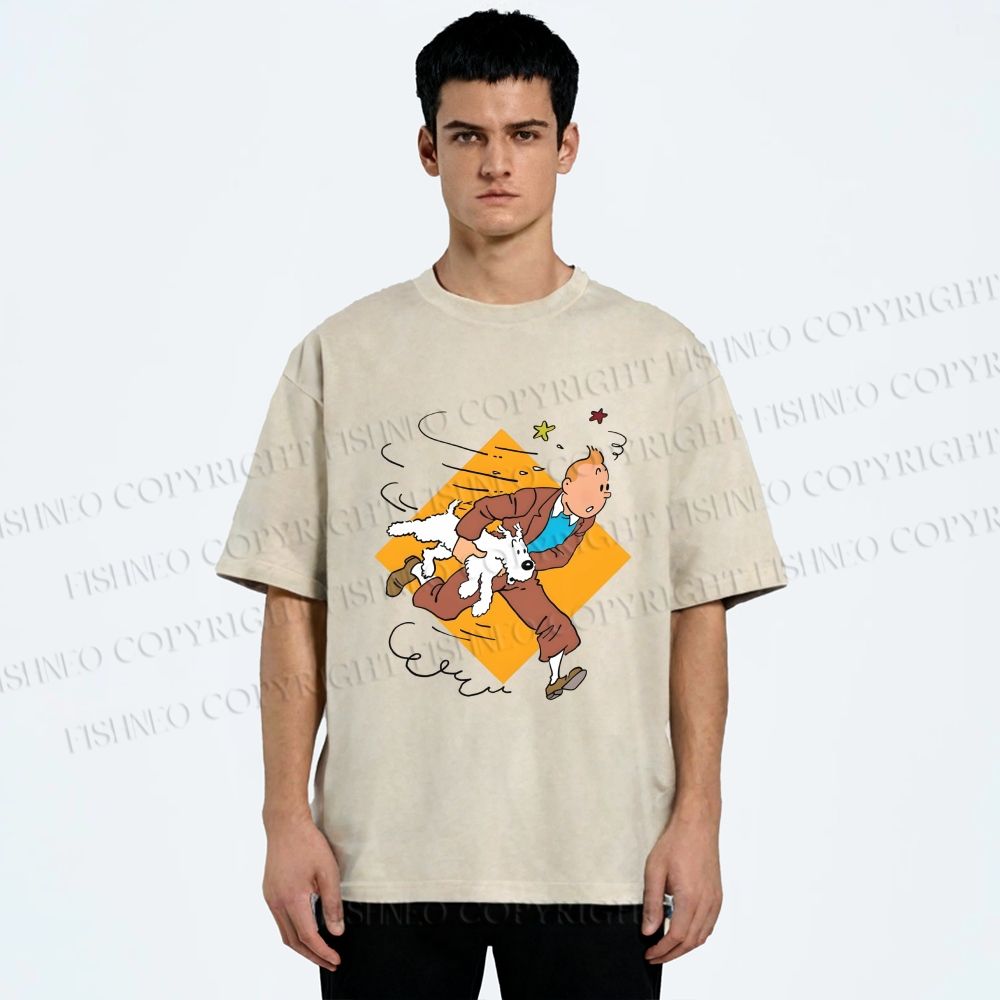 Unisex The Adventures of Tintin Printed Washed Tee