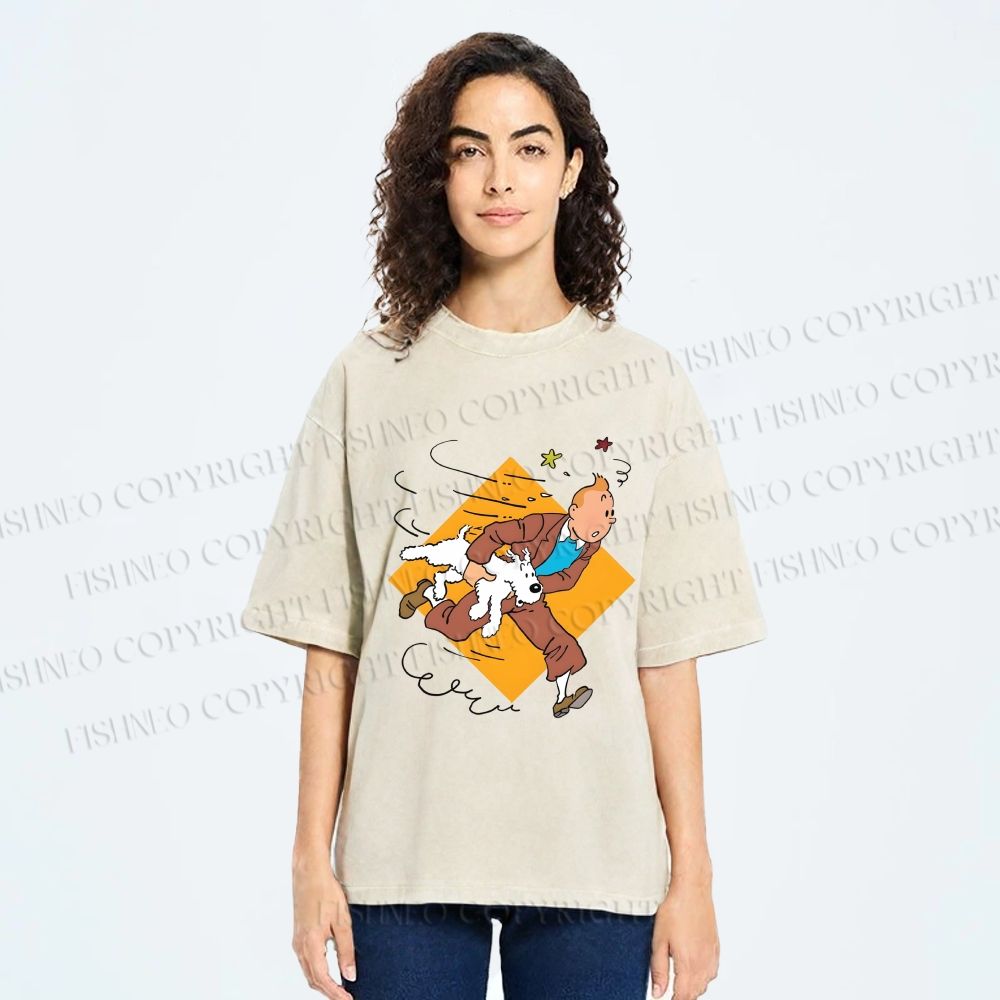 Unisex The Adventures of Tintin Printed Washed Tee
