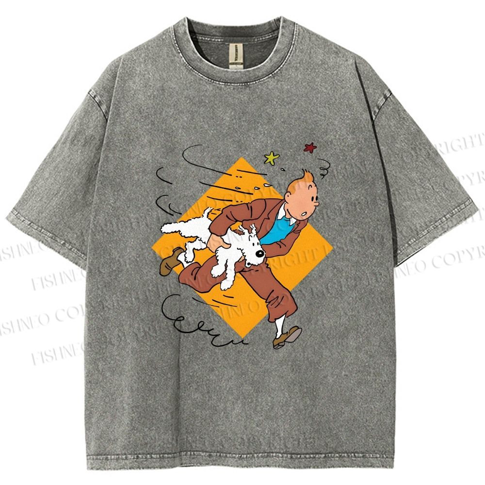 Unisex The Adventures of Tintin Printed Washed Tee