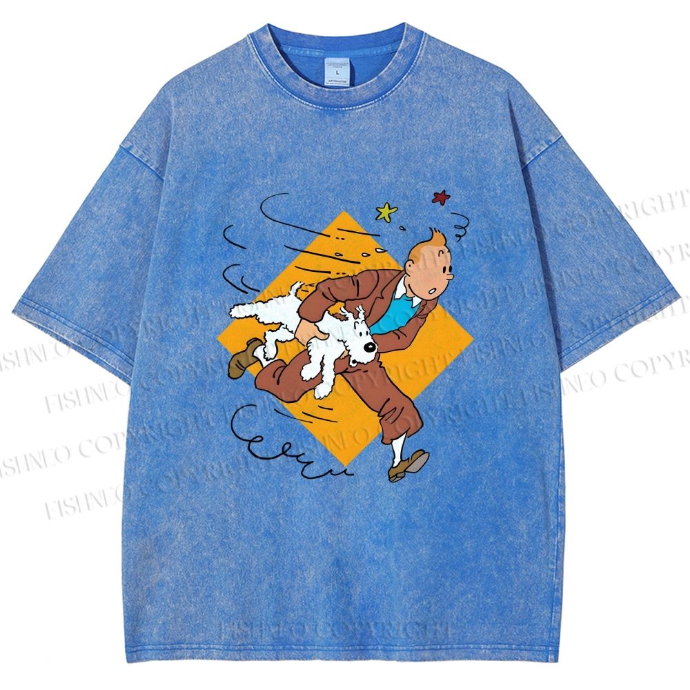 Unisex The Adventures of Tintin Printed Washed Tee