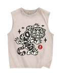 Vintage Tiger Graffiti Printed Christian Snowflake Washed Vest