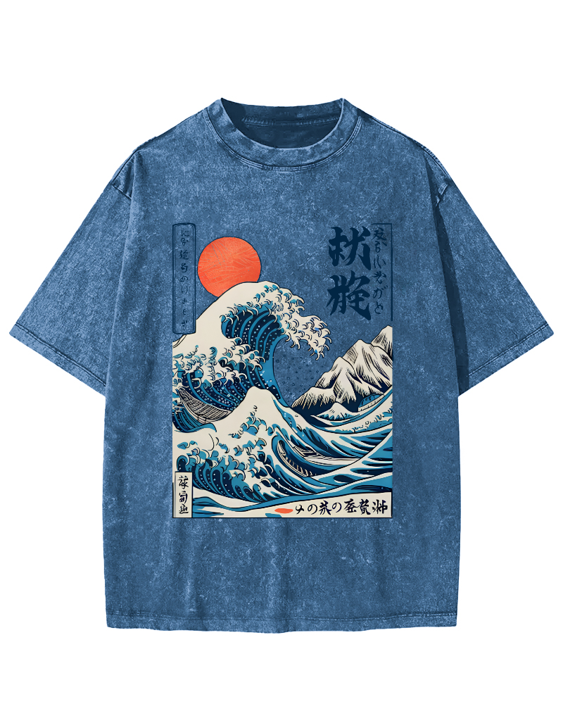 Ukiyo-e ocean Waves Vintage Washed T-shirt