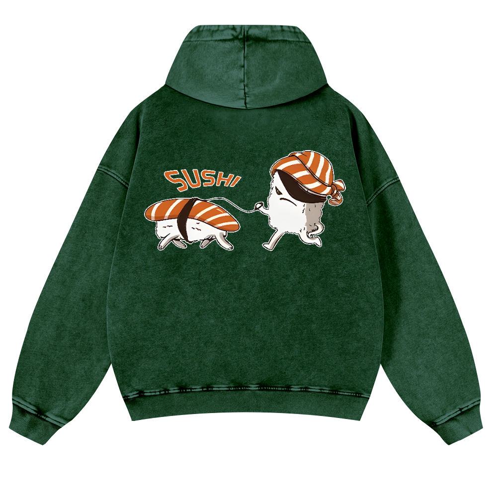 Sushi Vintage Washed Cotton Back Art Hoodie