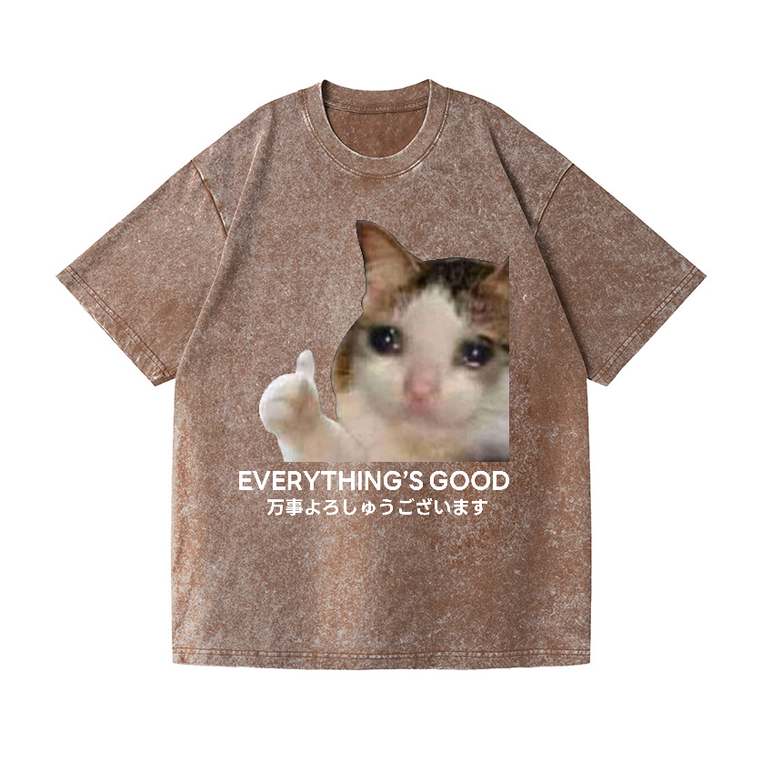 Cat Vintage Wash Japanese Design T-Shirt