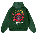 Black Cat Vintage Washed Cotton Back Art Hoodie