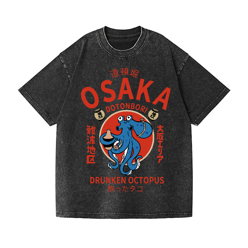 Osaka Dotonbori Drunken Octopus Vintage Wash Japanese Design T-Shirt