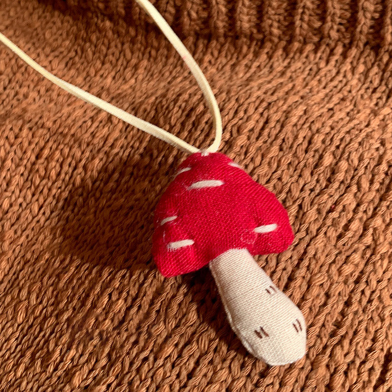 Fabric Mushroom Long Necklace Sweater Chain