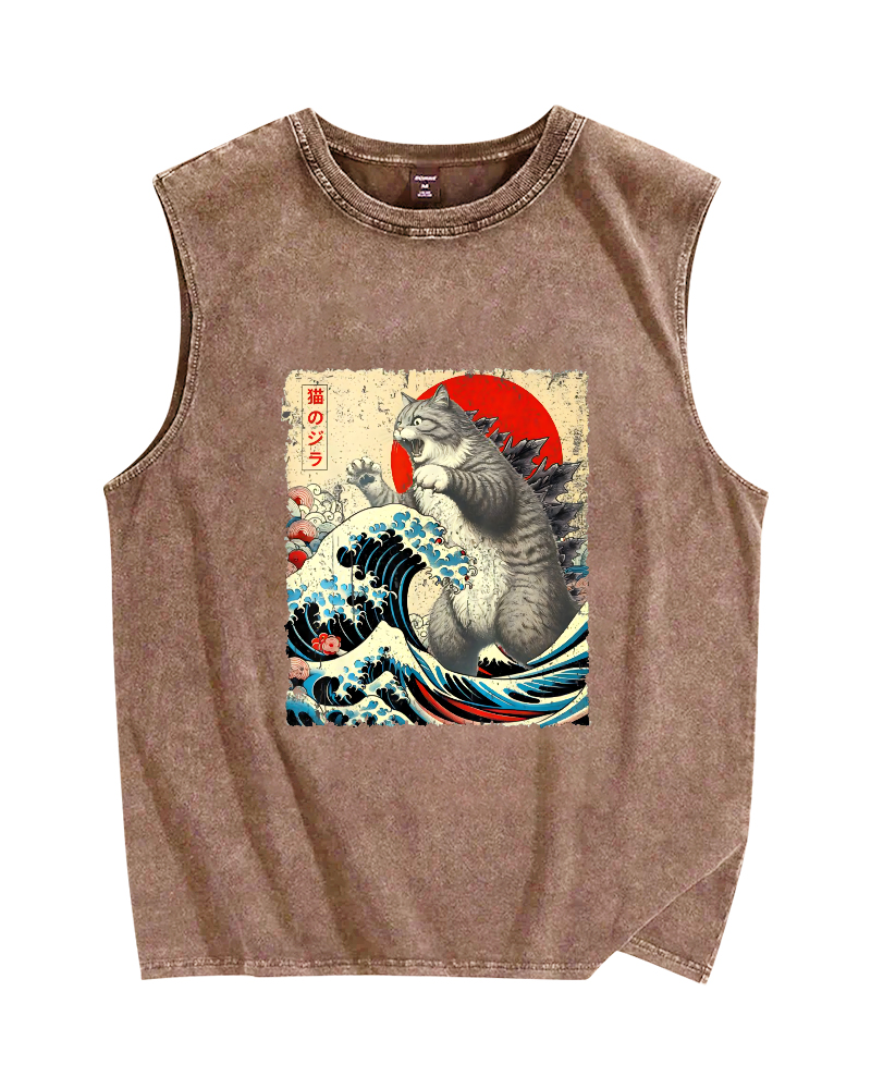 Catzila Vintage Distressed Washed Tank Top