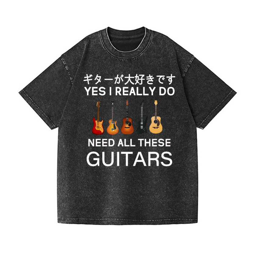 Guitars Vintage Wash Japanese Design T-Shirt