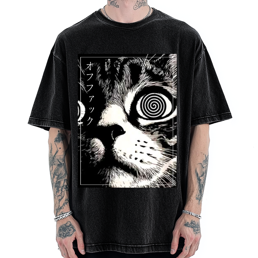 Psychedelic Cat Gothic Art Funny Cat Vintage Washed T-shirt
