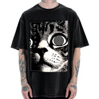 Psychedelic Cat Gothic Art Funny Cat Vintage Washed T-shirt