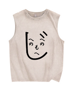 Japanese Kanji Face Vintage Distressed Washed Tank Top