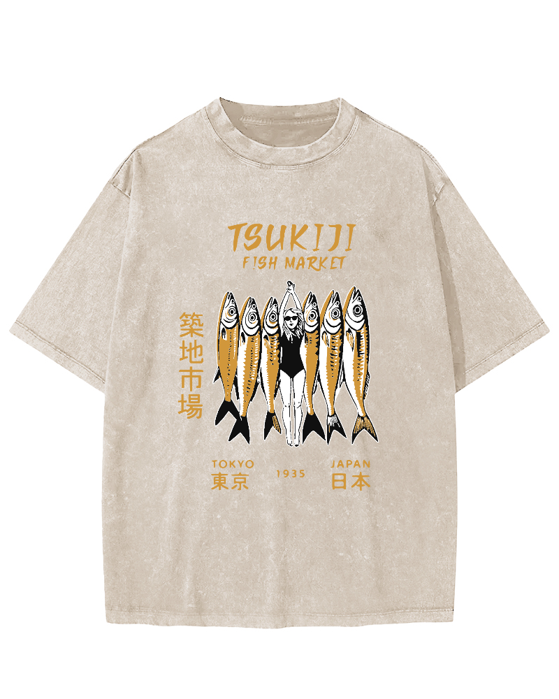 Tokyo Seafood Tsukiji Market Vintage Washed T-shirt