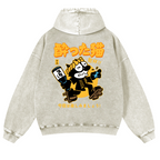 Drunken Cat Vintage Washed Cotton Back Art Hoodie