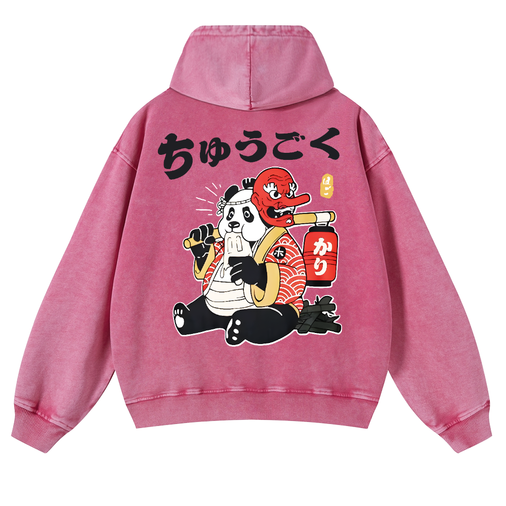 Panda Vintage Washed Cotton Back Art Hoodie