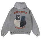 Masked Cat Vintage Washed Cotton Back Art Hoodie