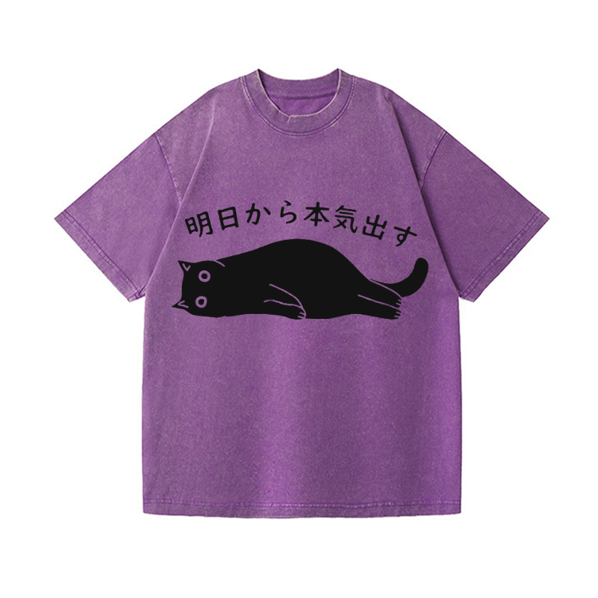 Black Cat Get Serious from Tomorrow Onwards Vintage Wash Japanese Design T-Shirt