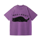 Black Cat Get Serious from Tomorrow Onwards Vintage Wash Japanese Design T-Shirt