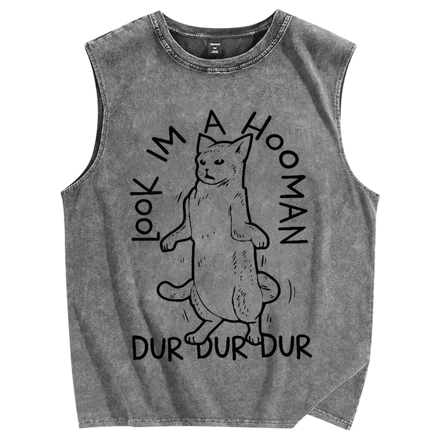 Dancing Cat Vintage Distressed Washed Tank Top