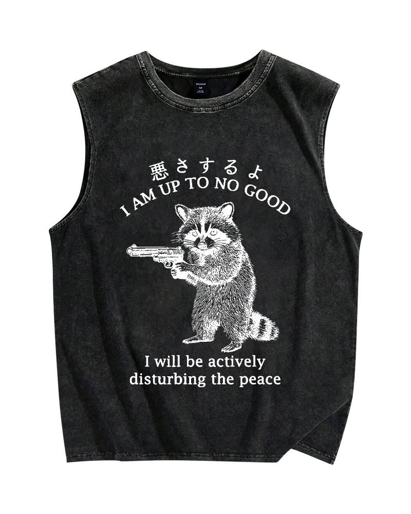 Raccoon Disturbing The Peace Vintage Distressed Washed Tank Top