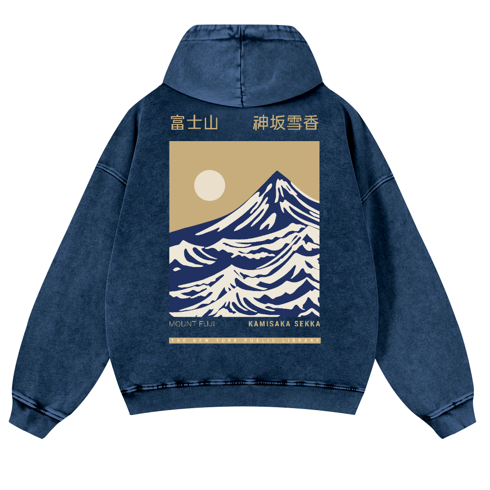 Mount Fuji Kamisaka Sekka Vintage Washed Cotton Back Art Hoodie