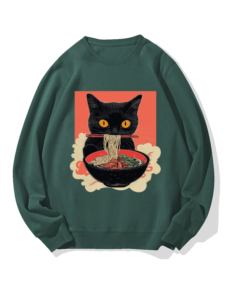 Cat eating ramen Cotton Sweatshirt