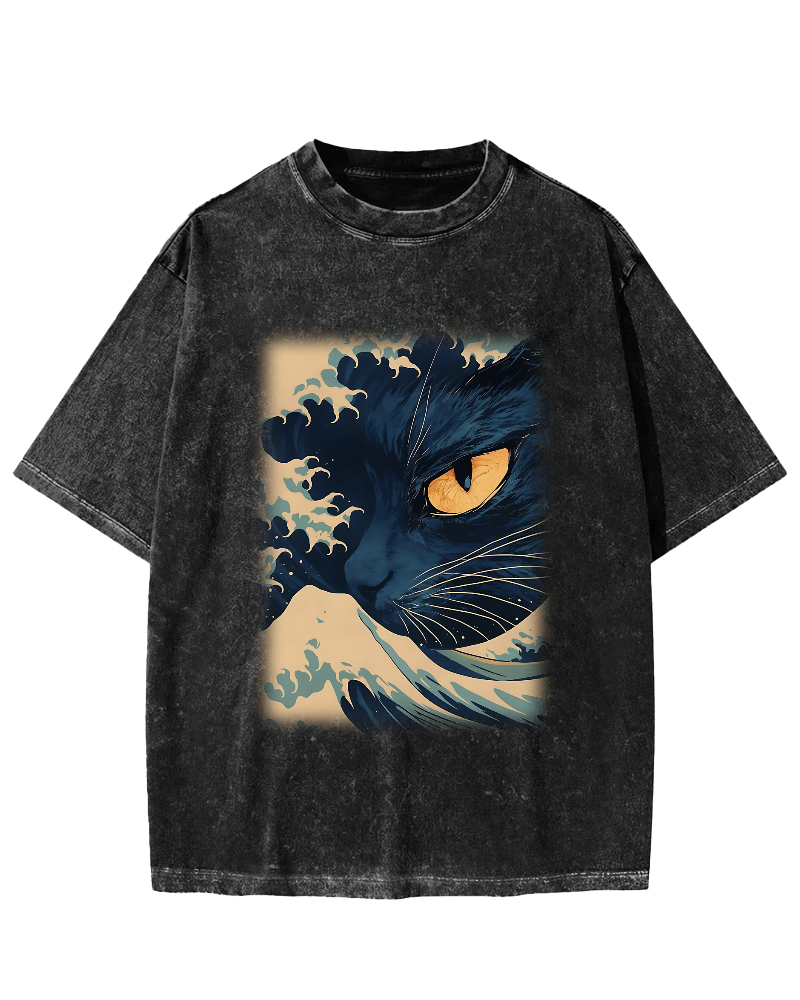Cats in Japan's Giant Waves Vintage Washed T-shirt