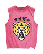 Japanese Tiger Graffiti Printed Christian Snowflake Washed Vest